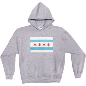 PULLOVER/HOODED GREY S/SHIRT-CHICAGO FLAG (Option: L)